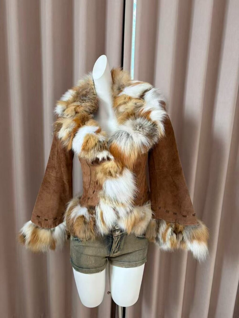 Vero Moda Real Fox Fur Trim Leather Coat